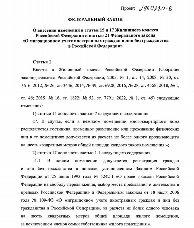 В России вводят стандарт не менее 6 кв. метров на человека в жилье и хостелах
