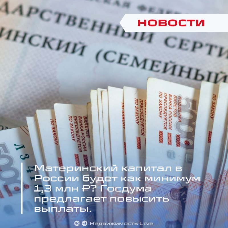 Предложение повысить размеры материнского капитала в России до 1,3 миллиона рублей