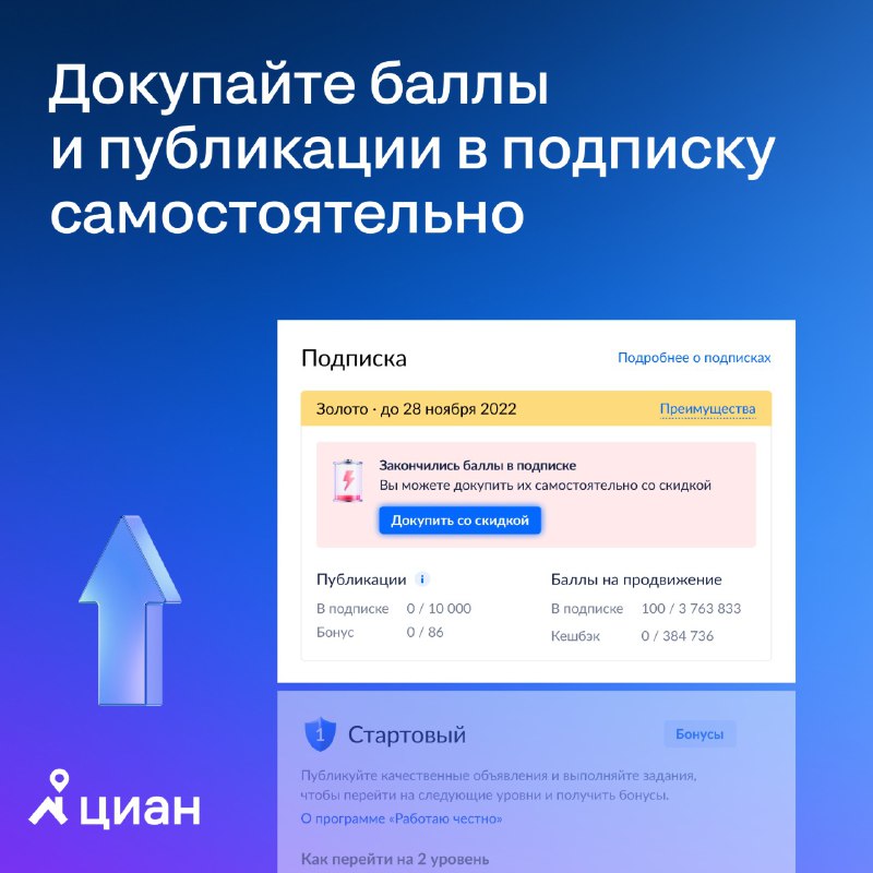 Самостоятельное увеличение активности на платформе Циан: покупки баллов и публикаций