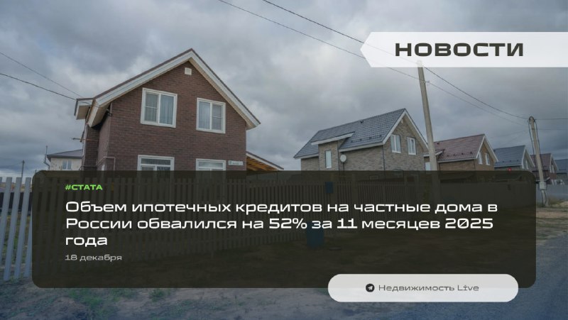 Рынок ипотечного кредитования для индивидуального жилья в России резко сократился за 11 месяцев 2025 года