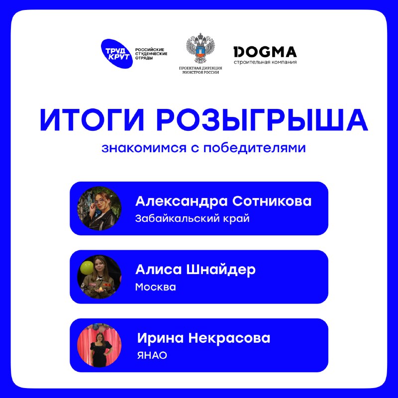 Итоги розыгрыша и старт нового медиоконкурса для студенческих отрядов России