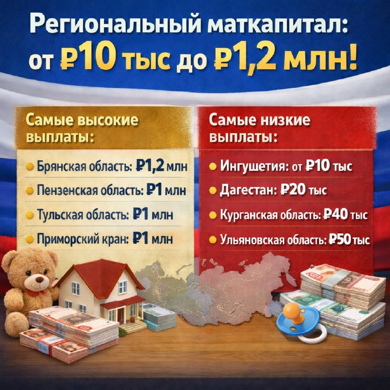 Разница в размерах регионального маткапитала по регионам России