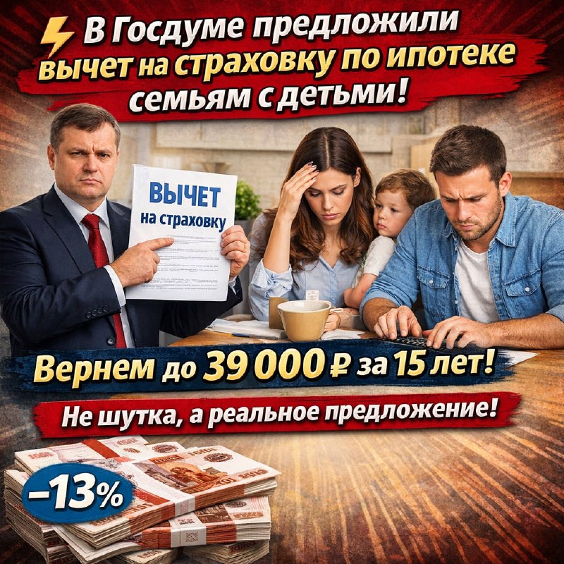 Идея введения налогового вычета на ипотечное страхование для семей с детьми обсуждается в Госдуме
