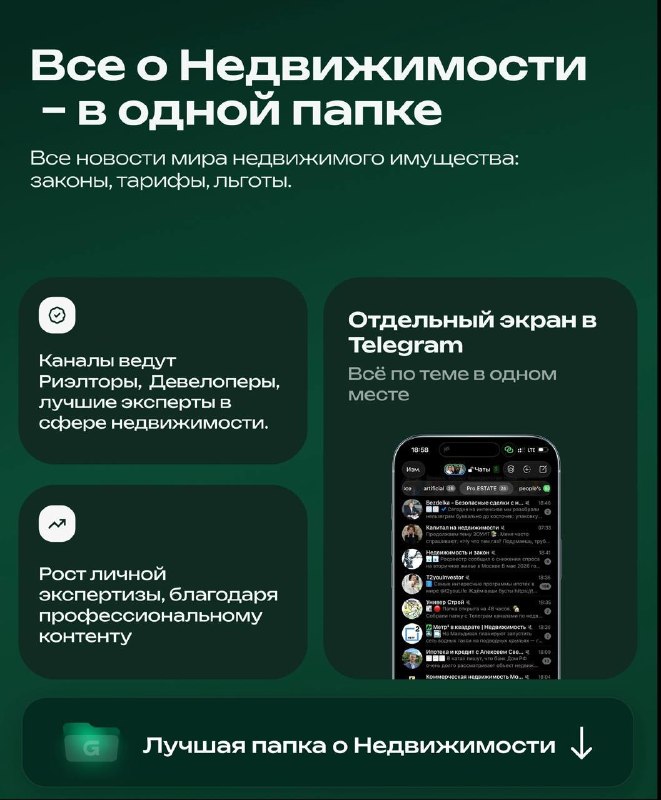 Папка с каналами о недвижимости: подборка экспертов и полезных кейсов