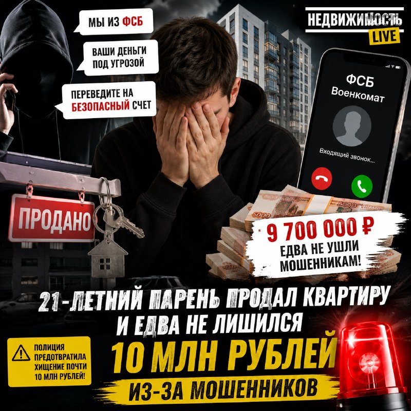 В Уфе мошенники убедили 21-летнего парня продать квартиру и перевести почти 10 млн рублей