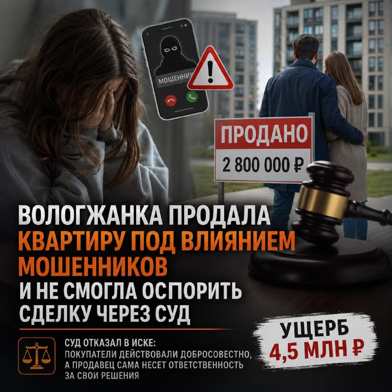 Вологжанка продала квартиру мошенникам: суд отказал в признании сделки недействительной