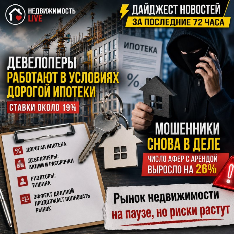 Дайджест новостей рынка недвижимости за 72 часа: ипотека, застройщики и рост мошенничества