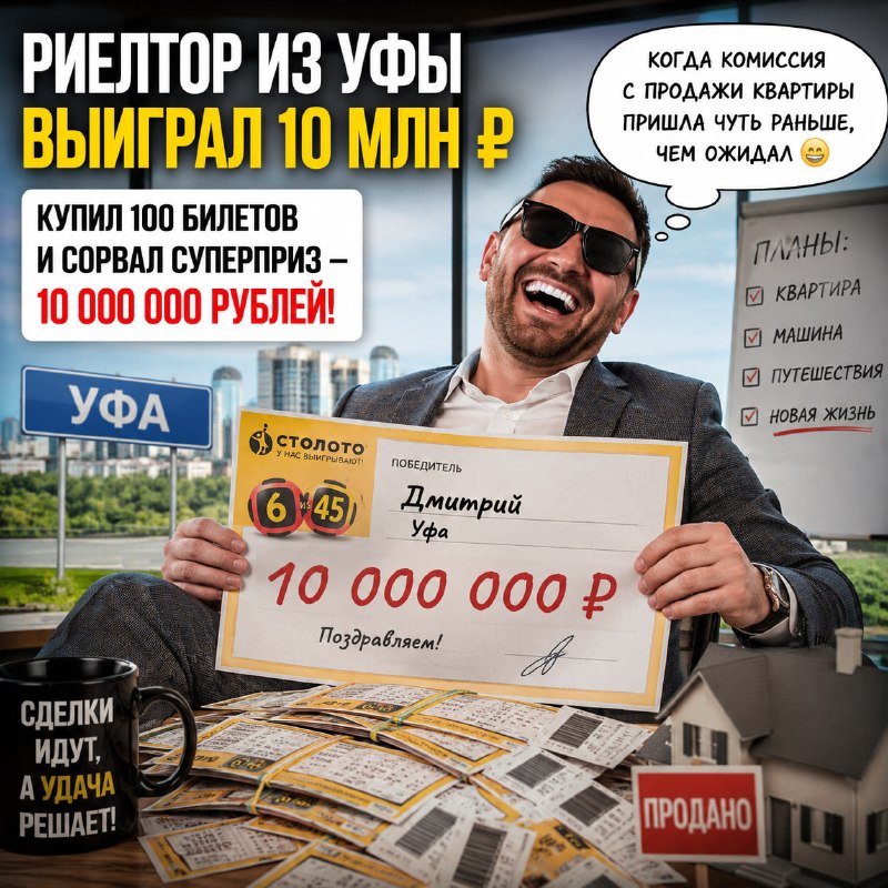 Риелтор из Уфы выиграл 10 млн рублей в лотерее