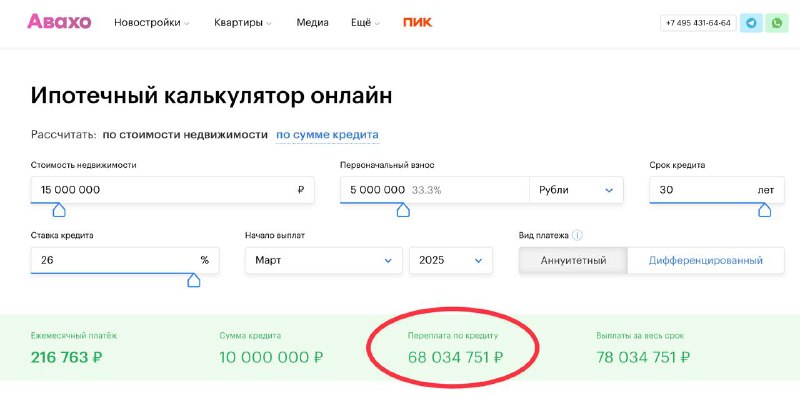 Как выявили ошибку в ожиданиях: ипотечный калькулятор и ставка 26%