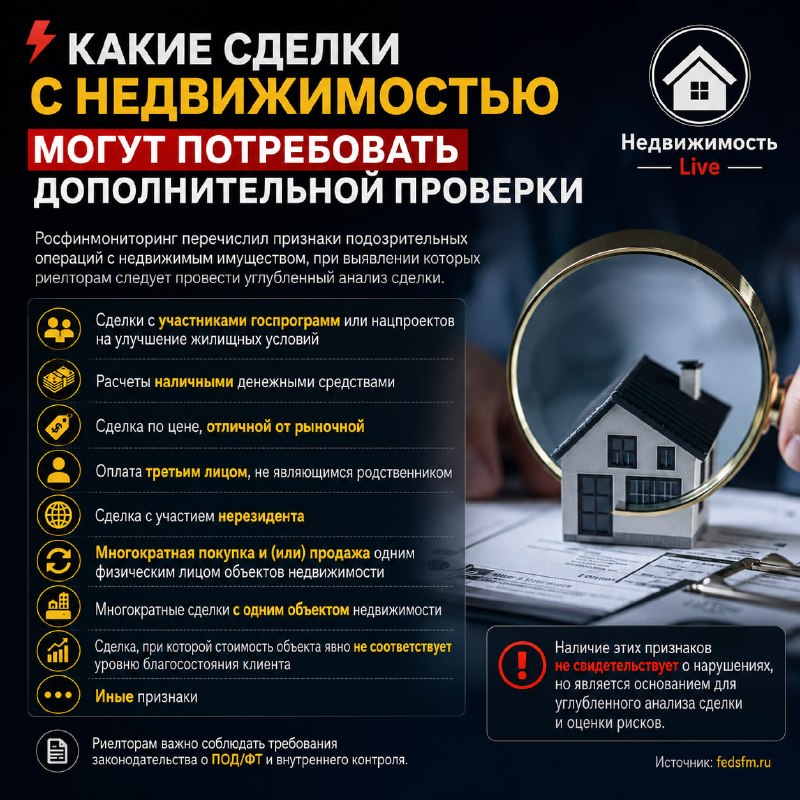 Росфинмониторинг: признаки сделок с недвижимостью для углубленной проверки