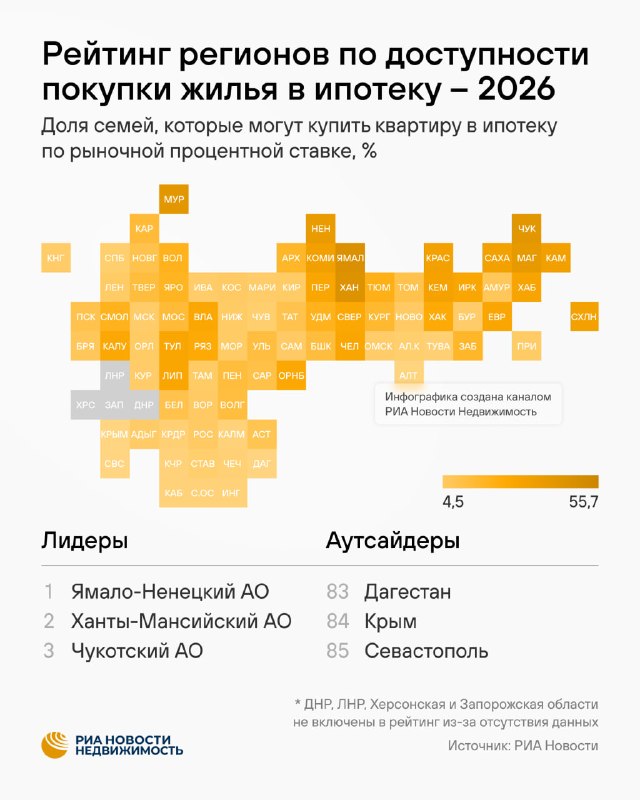 Какие регионы России имеют самую доступную ипотеку: рейтинг 2026