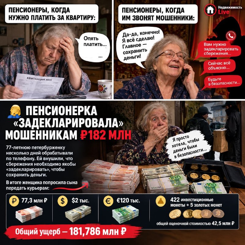 Пенсионерке из Петербурга «задекларировали» мошенников на 182 млн рублей