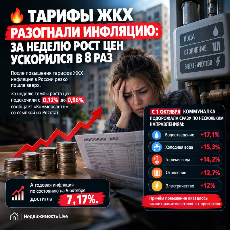 Тарифы ЖКХ ускорили инфляцию: цены за неделю выросли почти в 8 раз