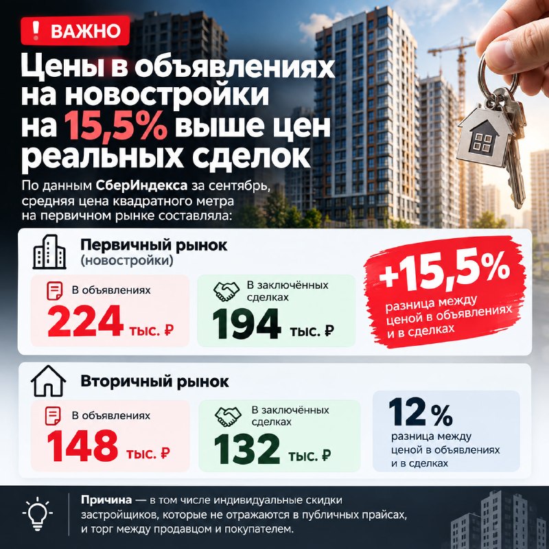 Почему цены в объявлениях на новостройки выше реальных сделок